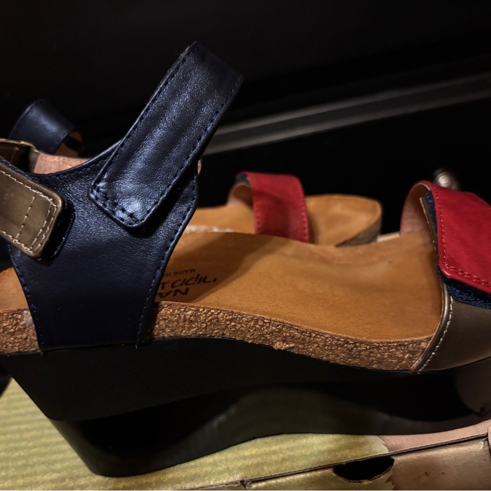 Naot Women's Navy, Red, and Olive Wedge Sandals - Picture 3 of 8